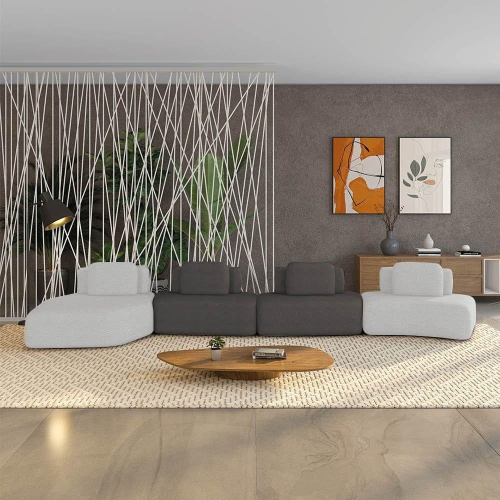 Sofá 4 Lugares Orgânico Com Chaise E 3 Módulos BerlimBouclê Cinza Claro-grafite K01 - D`rossi