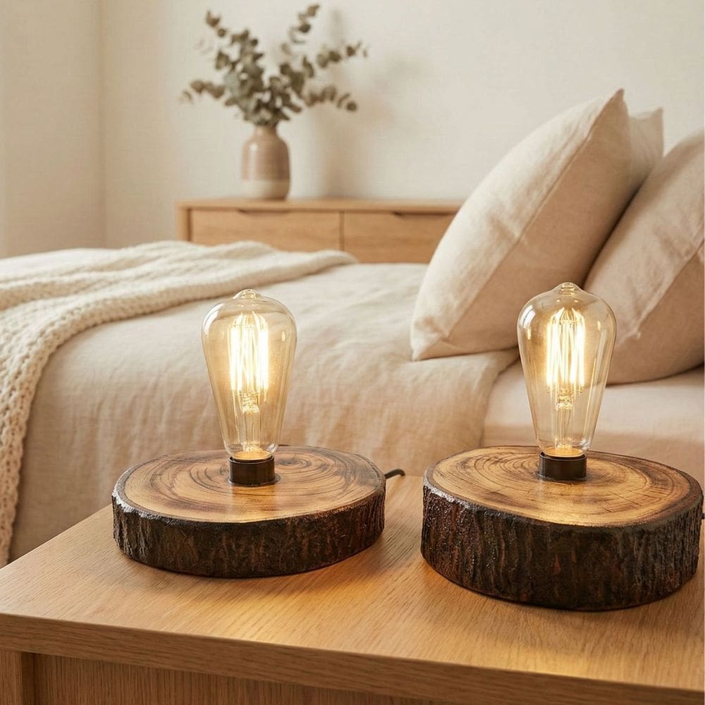 2 Luminarias Rusticas de Mesa 19x18-18,5x18cm Madeira E27