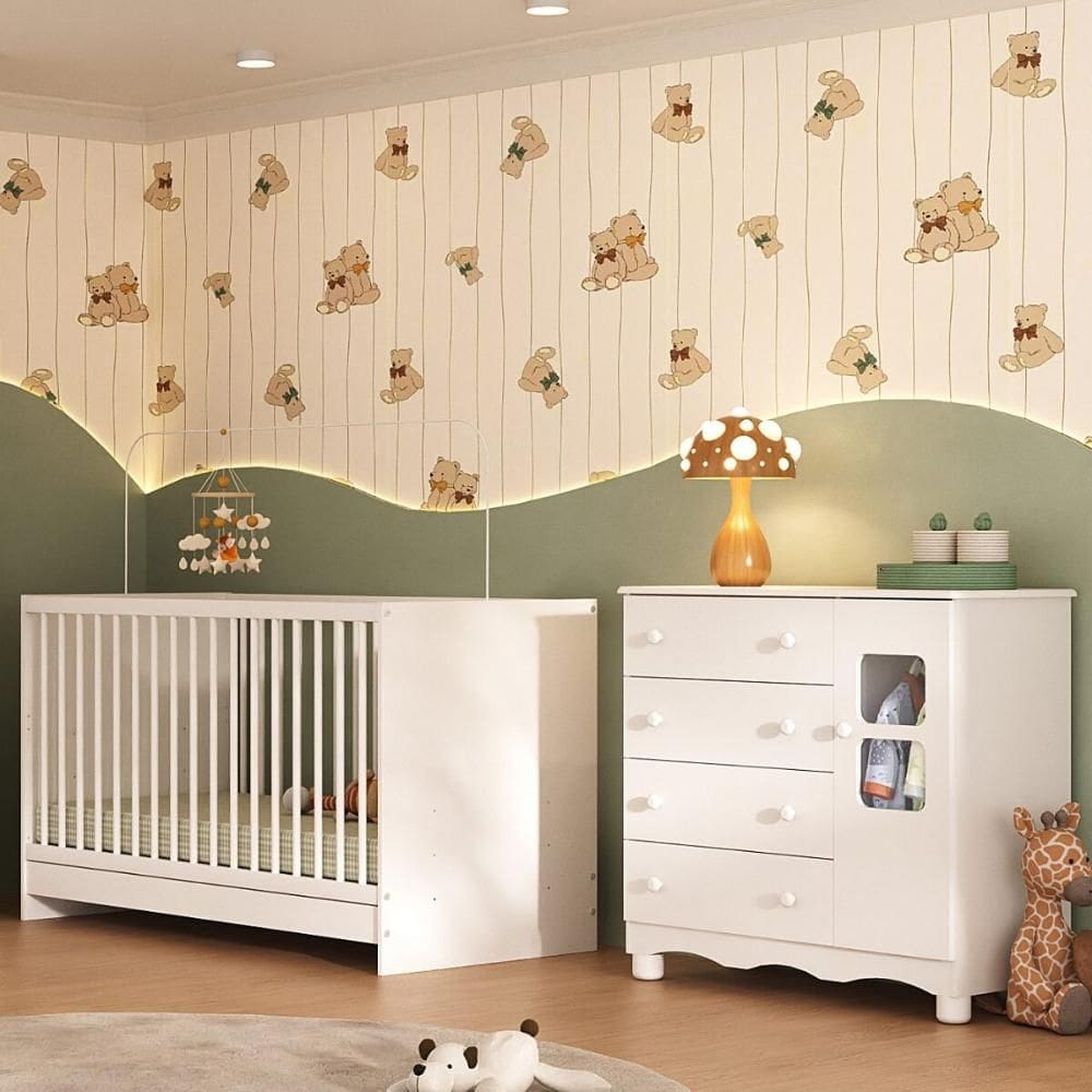 Berço 3 em 1 para Colchão 130x60cm com Cômoda 1 Porta 4 Gavetas Luna Multimóveis MP4742