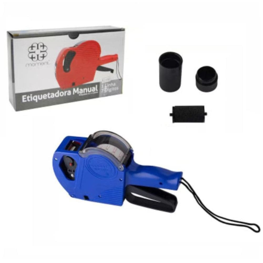 Etiquetadora Manual 7 Dígitos Cor Azul Com Tinteiro Extra