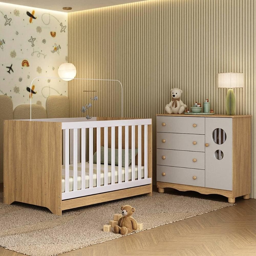 Berço Americano 3 em 1 com Cômoda 1 Porta 4 Gavetas Suspiro Multimóveis MP4710