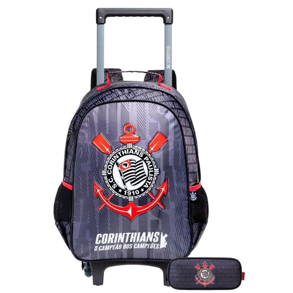 Kit Corinthians Timão Mochila Roda 2Em1 + Estojo Triplo