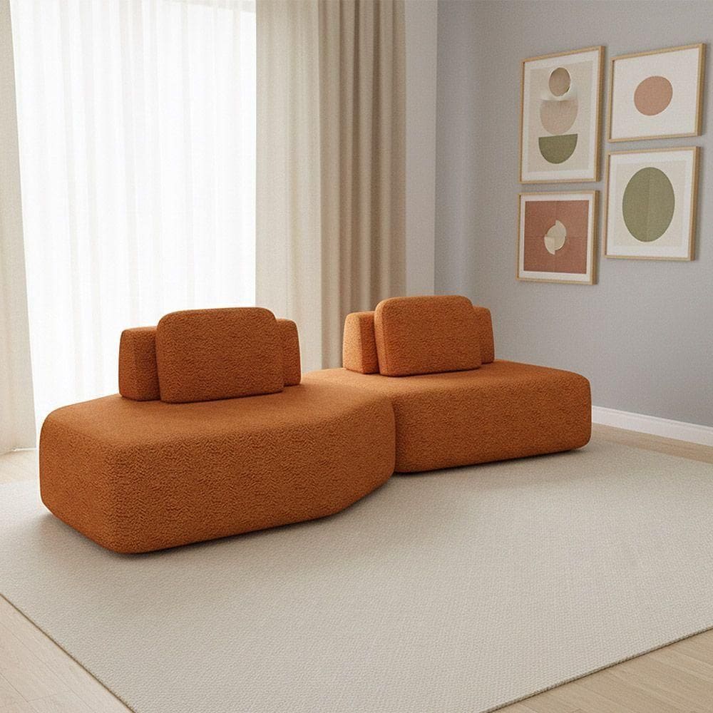 Sofá 2 Lugares Orgânico Com Chaise E 1 Módulo Central Berlim Bouclê K01 - D`rossi Caramelo
