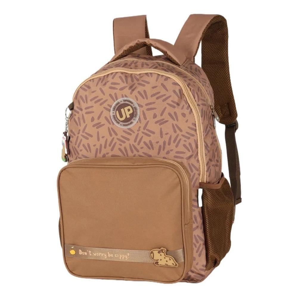 Mochila Grande Up Capivara Be Cappy Marrom Infantil Escolar