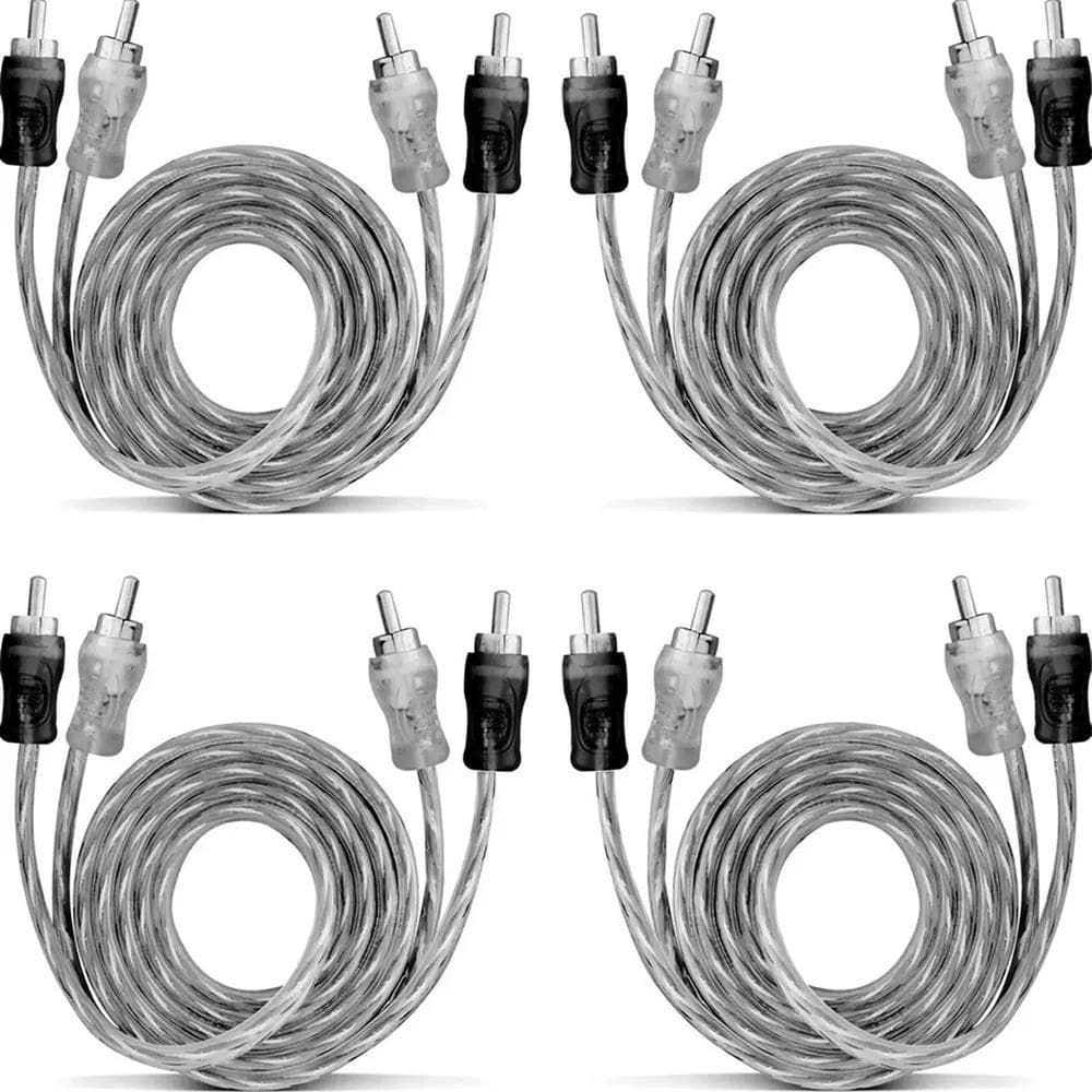 2X Kit 4 Cabos Rca 1 Metro Blindado Ouro 1M 4Mm Vermelho Pra
