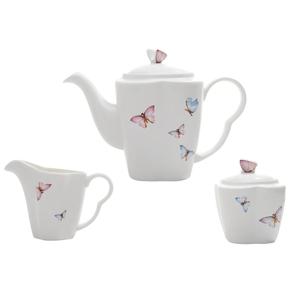 Conjunto Bule + Açucareiro + Leiteira Borboletas de Porcelana Wolff