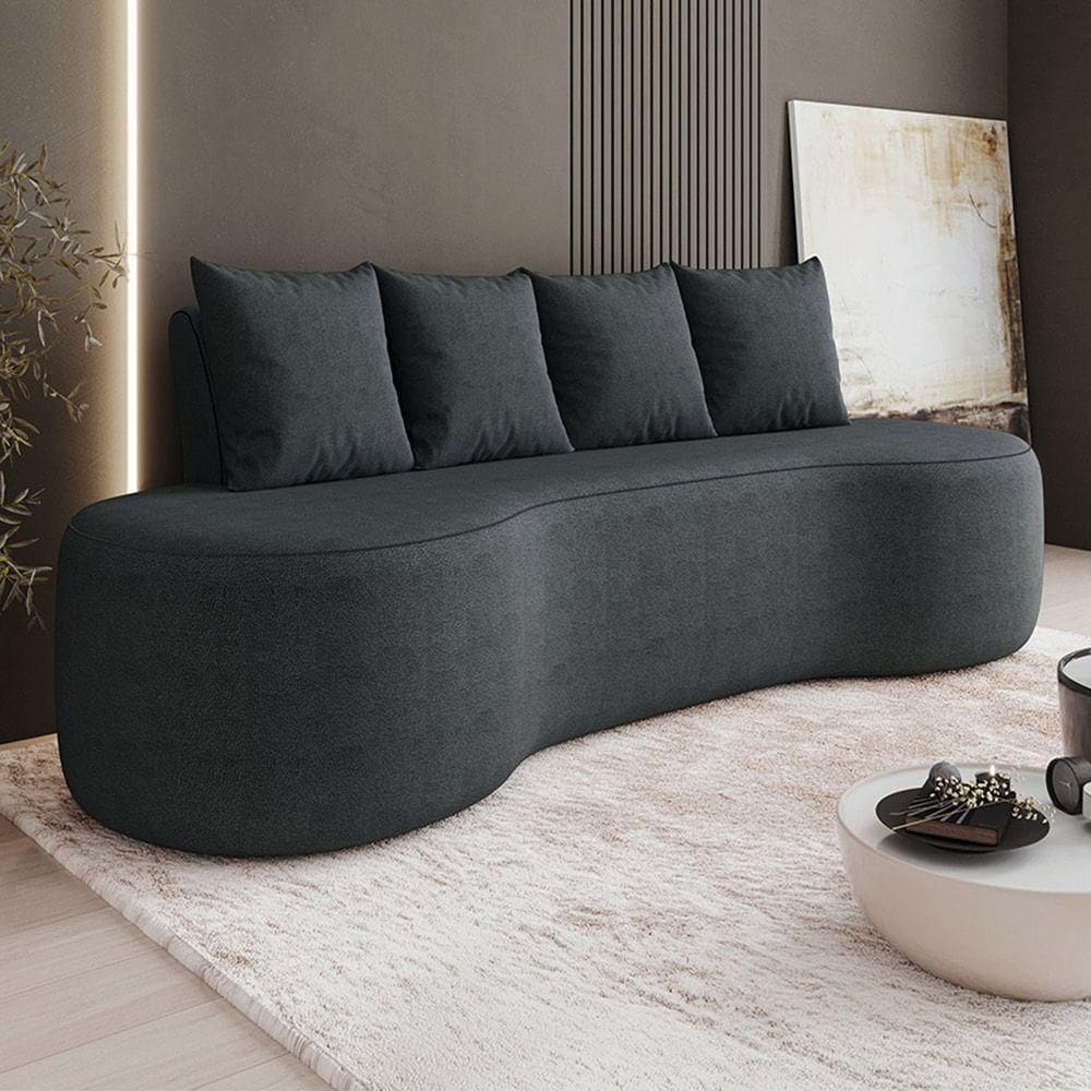 Sofá 3 Lugares Orgânico 210cm Com Almofadas Benin Bouclê B03 - D`rossi Preto