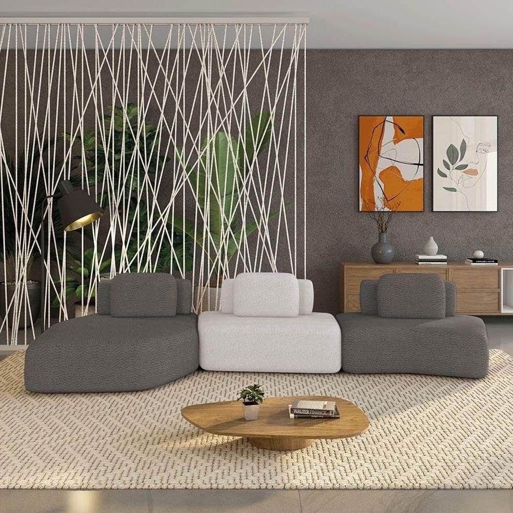 Sofá 3 Lugares Orgânico Com Chaise E 2 Módulos Berlim Bouclê Gf K01 - D`rossi Grafite-cinza Caro