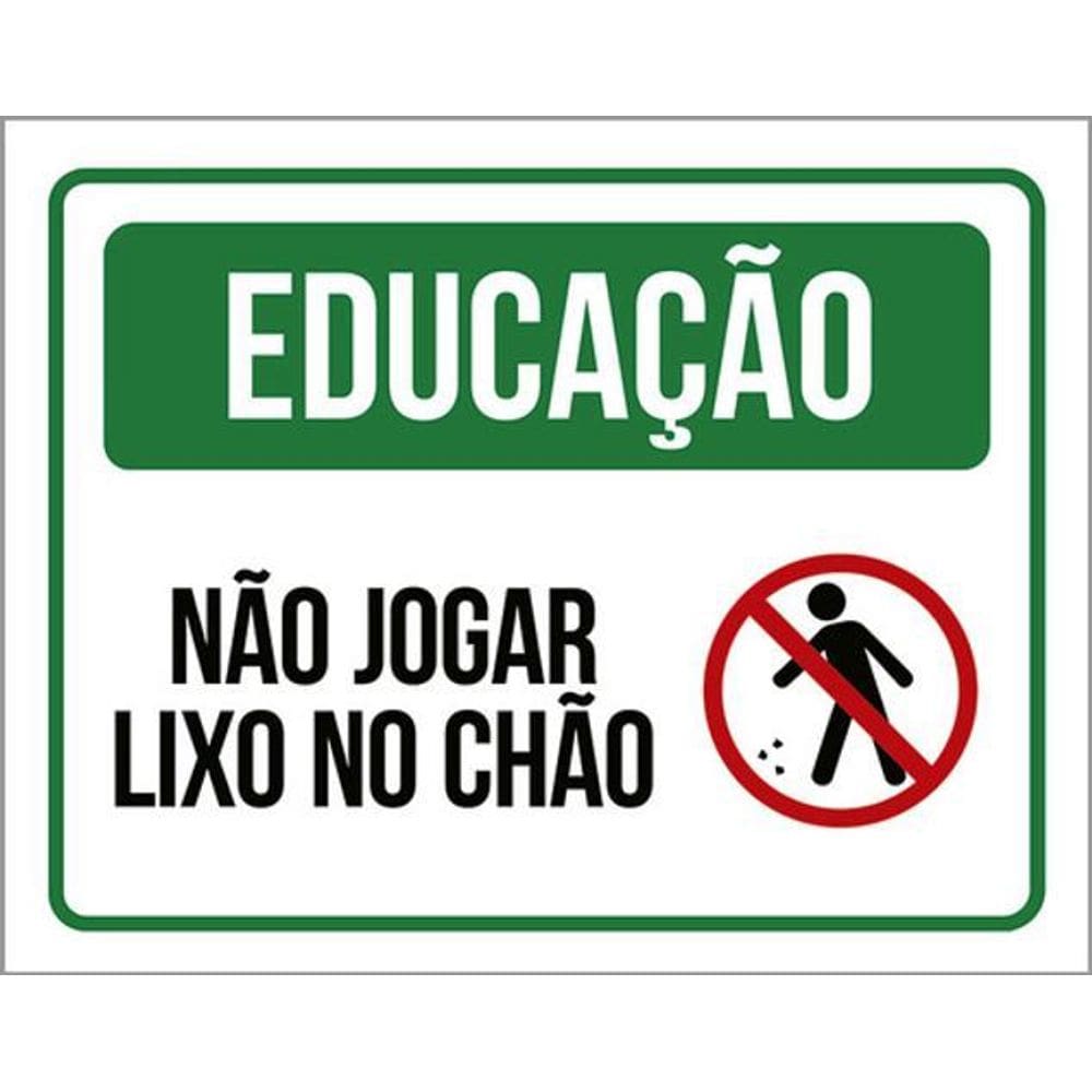 Placa Educação Não Jogar Lixo No Chão Verde Ícone 36X46