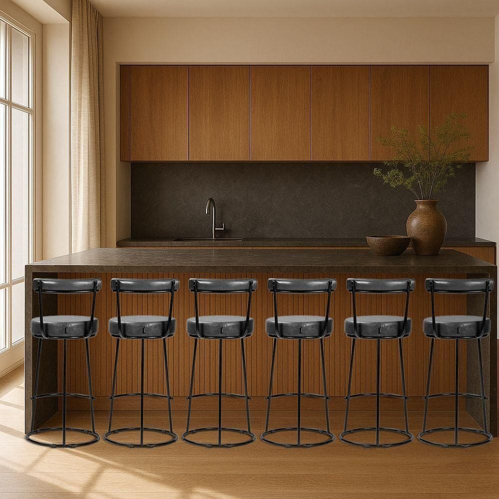 Banqueta Alta Cozinha 70cm Encosto Industrial Aço Kit 6 Ziria Pu S02 - D`rossi Preto