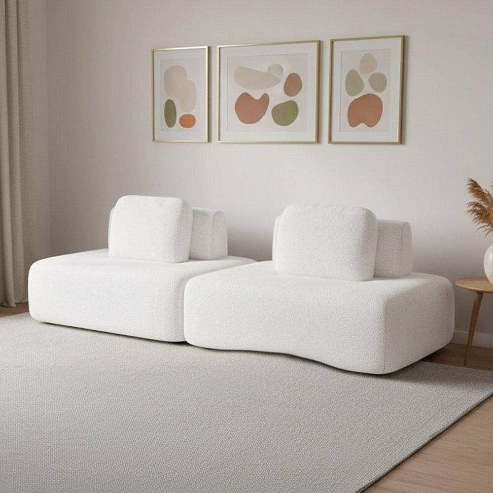 Sofá 2 Lugares Orgânico Com Módulo Central E 1 Canto Berlim Bouclê Cr K01 - D`rossi Off White