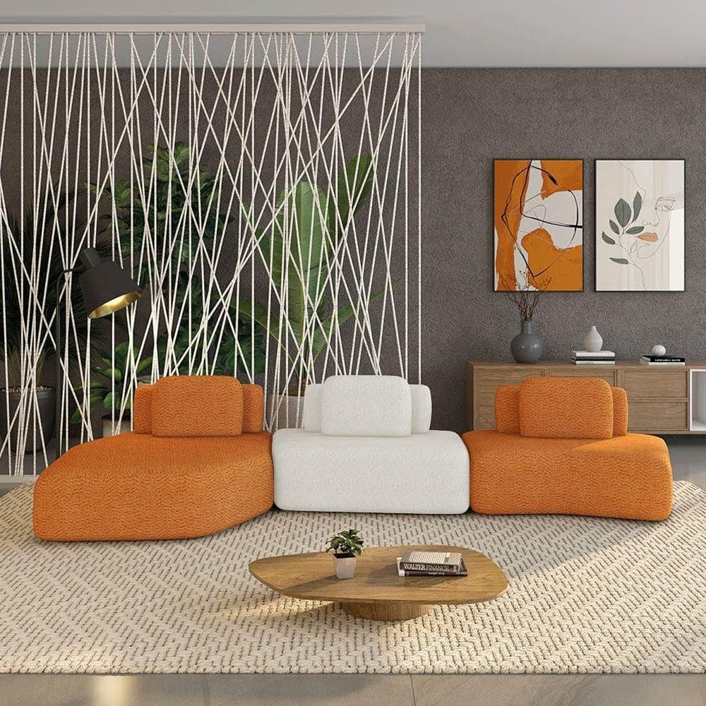 Sofá 3 Lugares Orgânico Com Chaise E 2 Módulos Berlim Bouclê Cr K01 - D`rossi Caramelo-off White