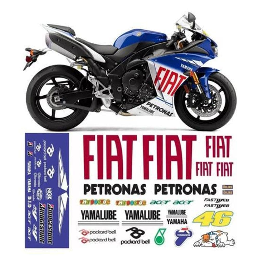 Kit Adesivos Completo Emblemas Moto Yzf R1 Fiat 2009 Fiat09