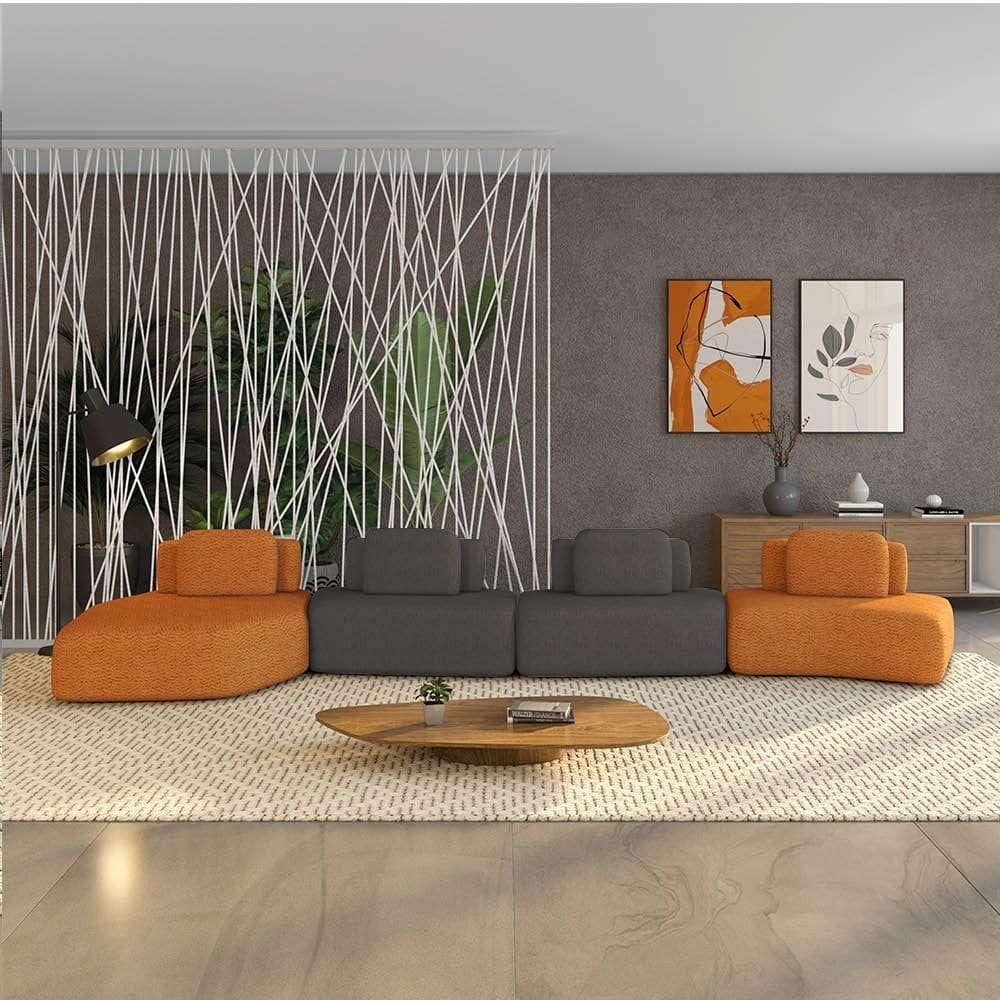 Sofá 4 Lugares Orgânico Com Chaise E 3 Módulos BerlimBouclê Caramelo-grafite K01 - D`rossi