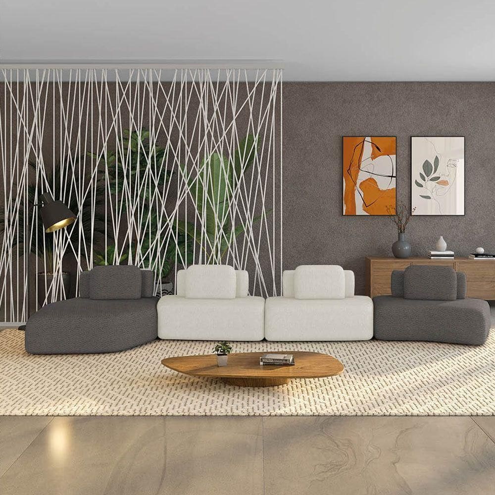 Sofá 4 Lugares Orgânico Com Chaise E 3 Módulos BerlimBouclê Gf K01 - D`rossi Grafite-off White