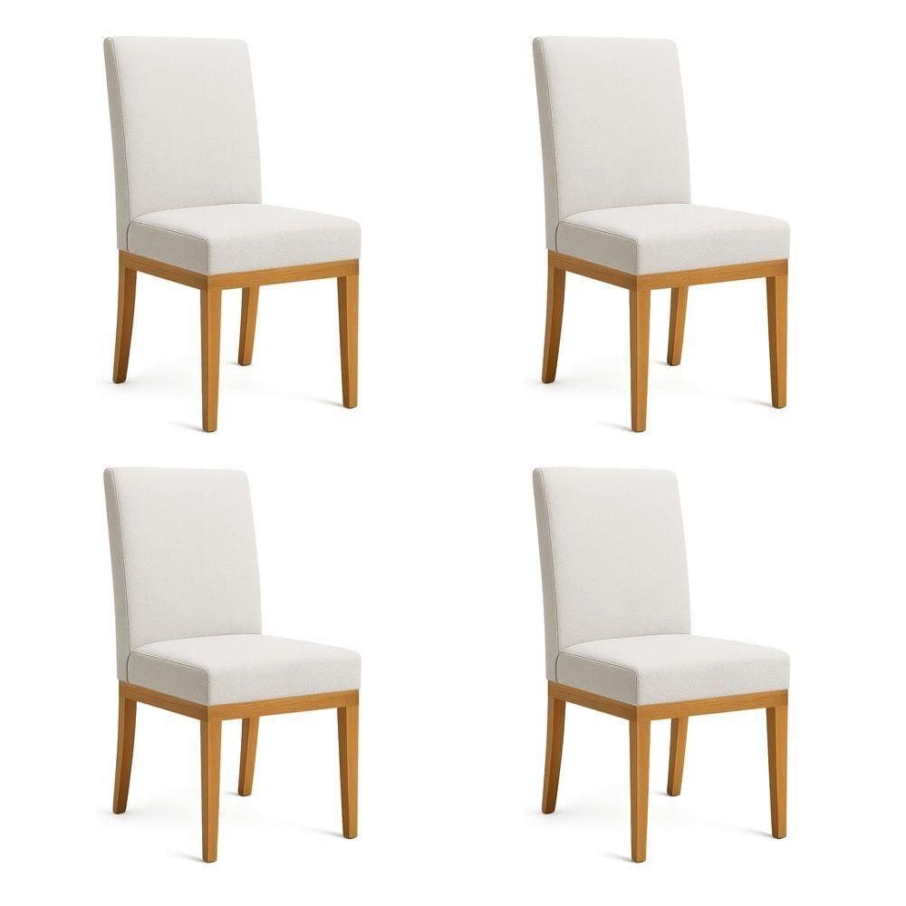 Kit 4 Cadeiras De Jantar Brisa Linho Base De Madeira - Pallazio Cor Bege