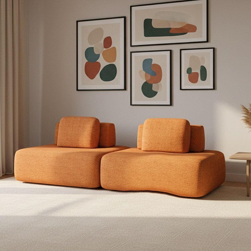 Sofá 2 Lugares Orgânico Com Módulo Central E 1 Canto Berlim Bouclê Cr K01 - D`rossi Caramelo