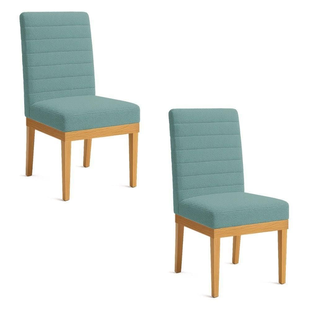 Kit 2 Cadeiras De Jantar Solana Boucle Azul Majestic Base De Madeira - Pallazio