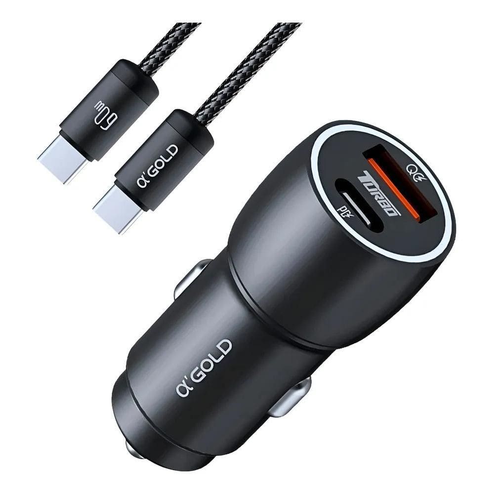 2X Kit Carregador Veicular Turbo 60W Com Duas Saidas Usb Tip