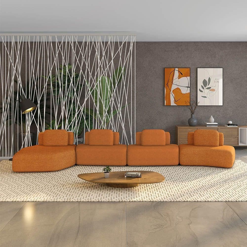 Sofá 4 Lugares Orgânico Com Chaise E 3 Módulos BerlimBouclê Cr K01 - D`rossi Caramelo