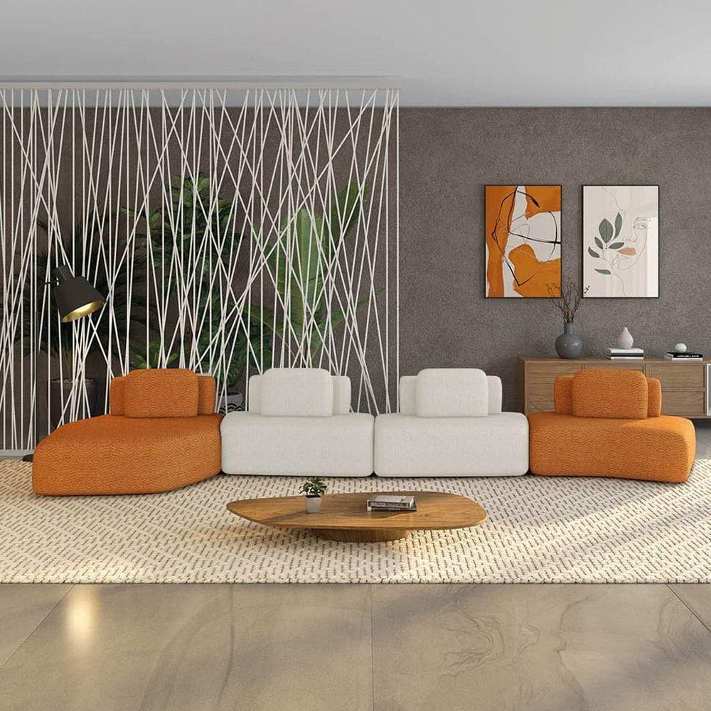 Sofá 4 Lugares Orgânico Com Chaise E 3 Módulos BerlimBouclê Caramelo-off White K01 - D`rossi