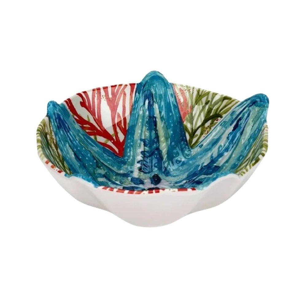 Bowl Cumbuca de Melamina Branco C/Estampa Marinho Estrela do Mar Azul 19x7cm Entrecasa