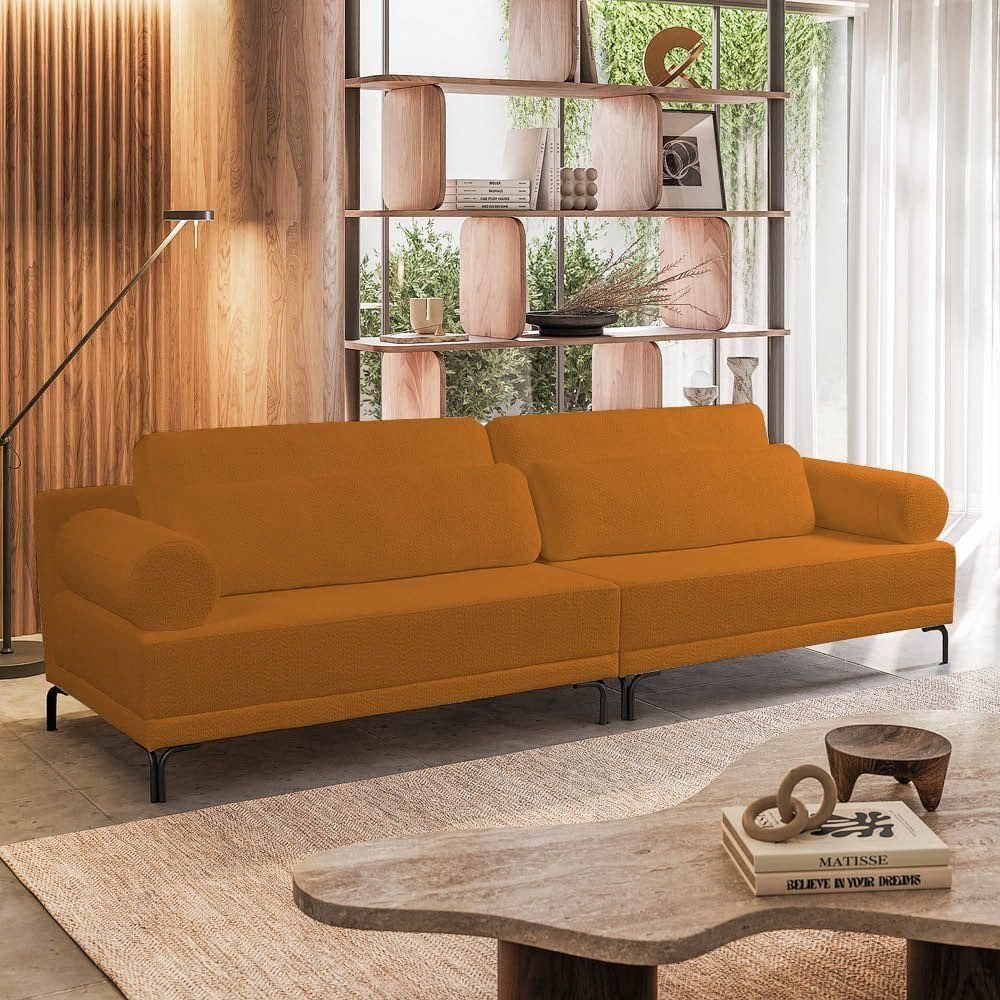 Sofá 2 Lugares Living 194cm Pé Ferro Romeu Bouclê K01 - D`rossi Caramelo