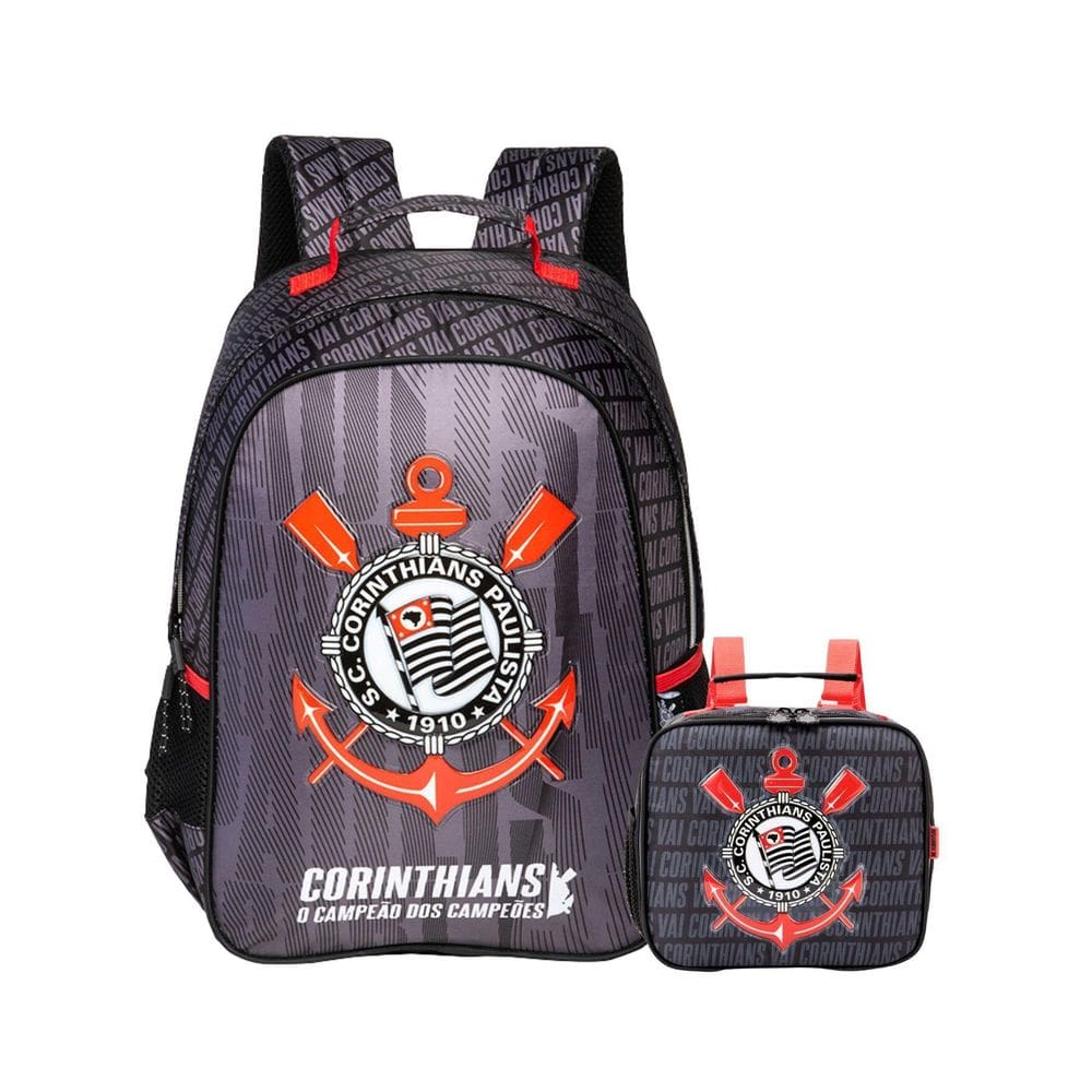 Kit Corinthians Timão Mochila De Costas + Lancheira Térmica