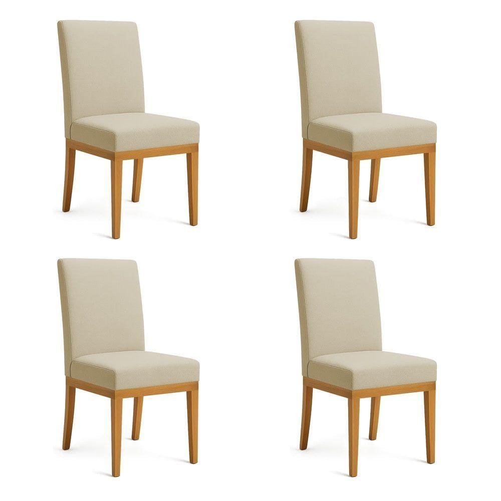 Kit 4 Cadeiras De Jantar Brisa Linho Dourado Base De Madeira - Pallazio