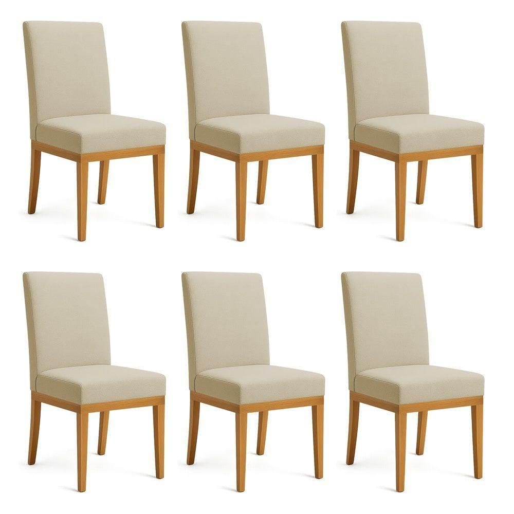 Kit 6 Cadeiras De Jantar Brisa Linho Dourado Base De Madeira - Pallazio