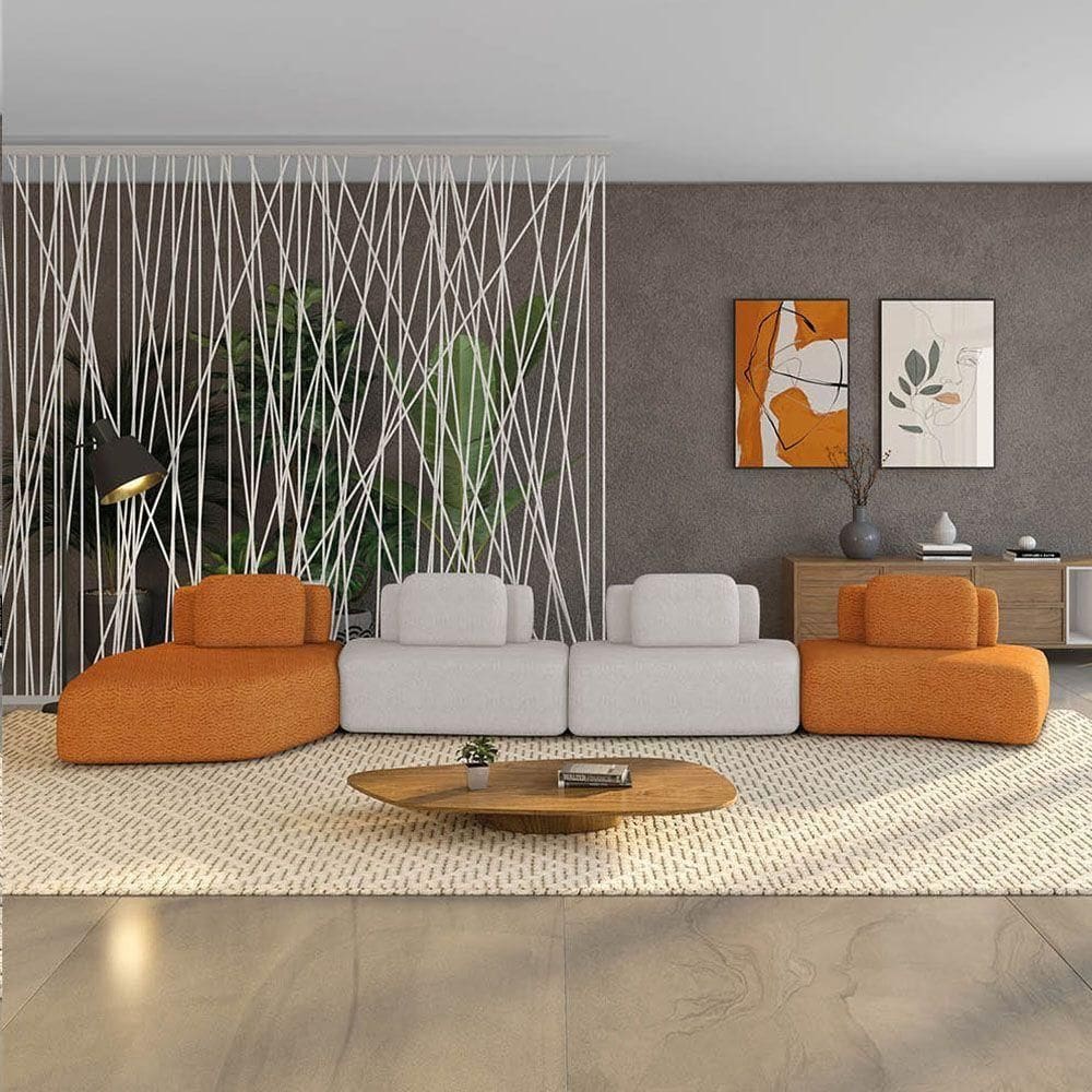 Sofá 4 Lugares Orgânico Com Chaise E 3 Módulos BerlimBouclê Caramelo-cinza Claro K01 - D`rossi