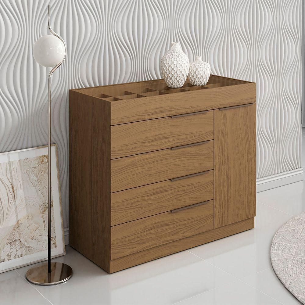 Cômoda Quarto Porta Jóias Com Tampo Vidro 111cm Stefanie A09 - D`rossi Atacama