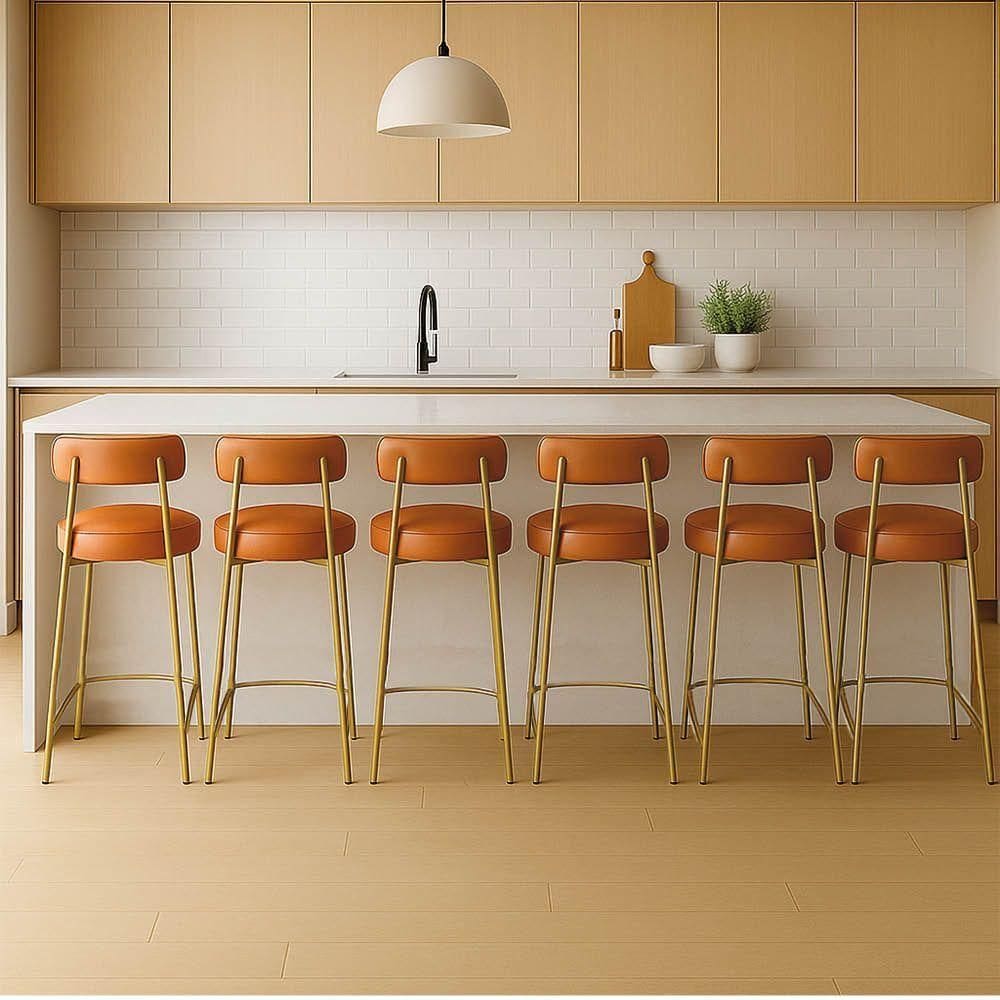 Banqueta Cozinha Média Com Encosto Industrial Dourado Kit 6 Londres Pu Whisky D03 - D`rossi