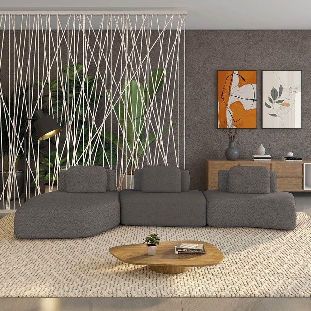 Sofá 3 Lugares Orgânico Com Chaise E 2 Módulos Berlim Bouclê Gf K01 - D`rossi Grafite