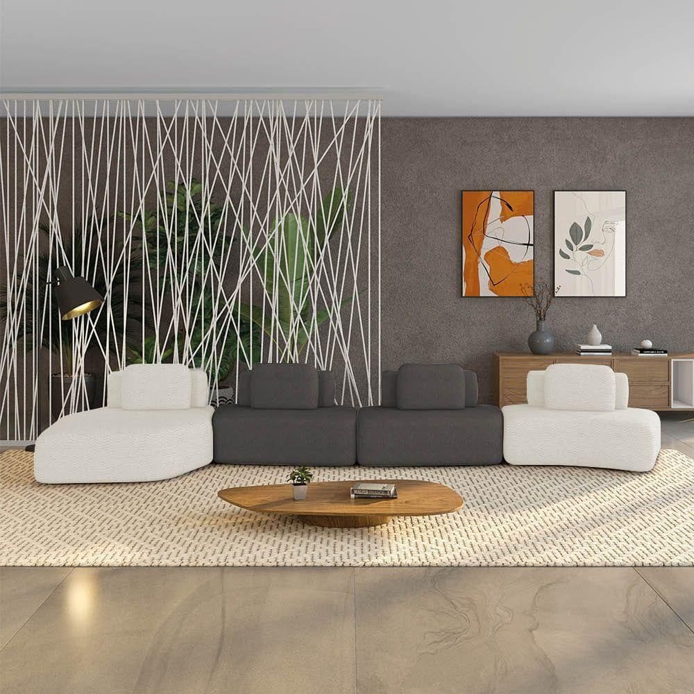 Sofá 4 Lugares Orgânico Com Chaise E 3 Módulos BerlimBouclê Off White-grafite K01 - D`rossi