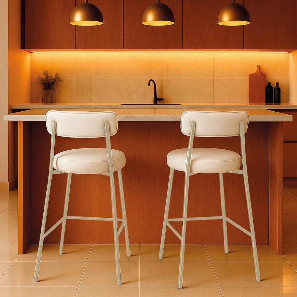 Banqueta Cozinha Alta Com Encosto Industrial Champanhe Kit 2 Londres Pu Branco D03 - D`rossi