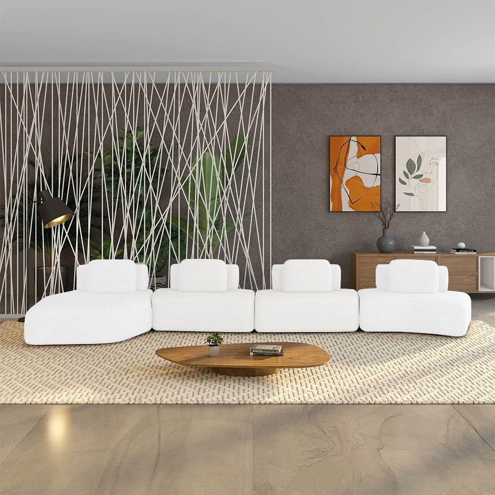 Sofá 4 Lugares Orgânico Com Chaise E 3 Módulos BerlimBouclê Off White K01 - D`rossi