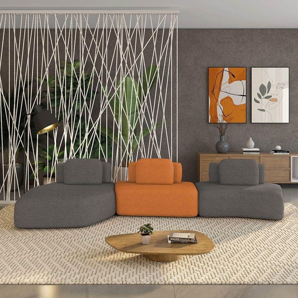 Sofá 3 Lugares Orgânico Com Chaise E 2 Módulos Berlim Bouclê Grafite-caramelo K01 - D`rossi