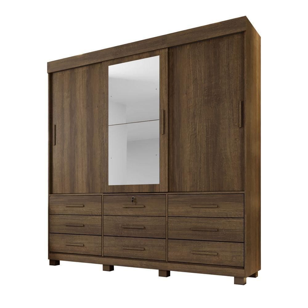 Guarda-roupas Londres 3 Portas 9 Gavetas Com Espelho Benetil Imbuia