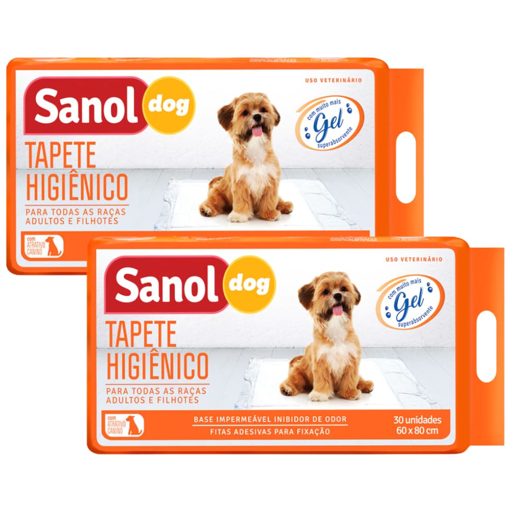 Kit 2 Tapetes Higiênico Cães 30 Unidades 60cm x 80cm Sanol