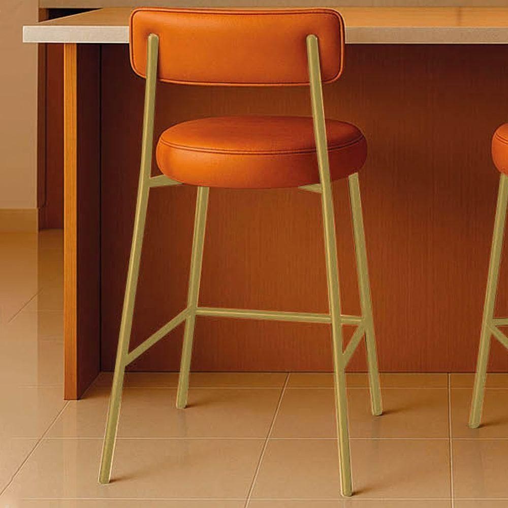 Banqueta Cozinha Alta Com Encosto Industrial Dourado Londres Pu Whisky D03 - D`rossi