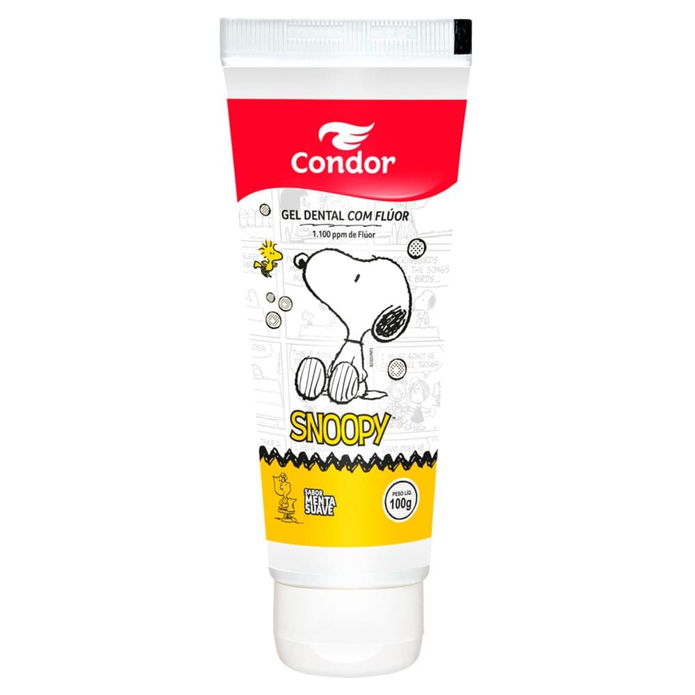 Gel Dental Infantil Condor Com Flúor Snoopy Sabor Menta Suave 100G
