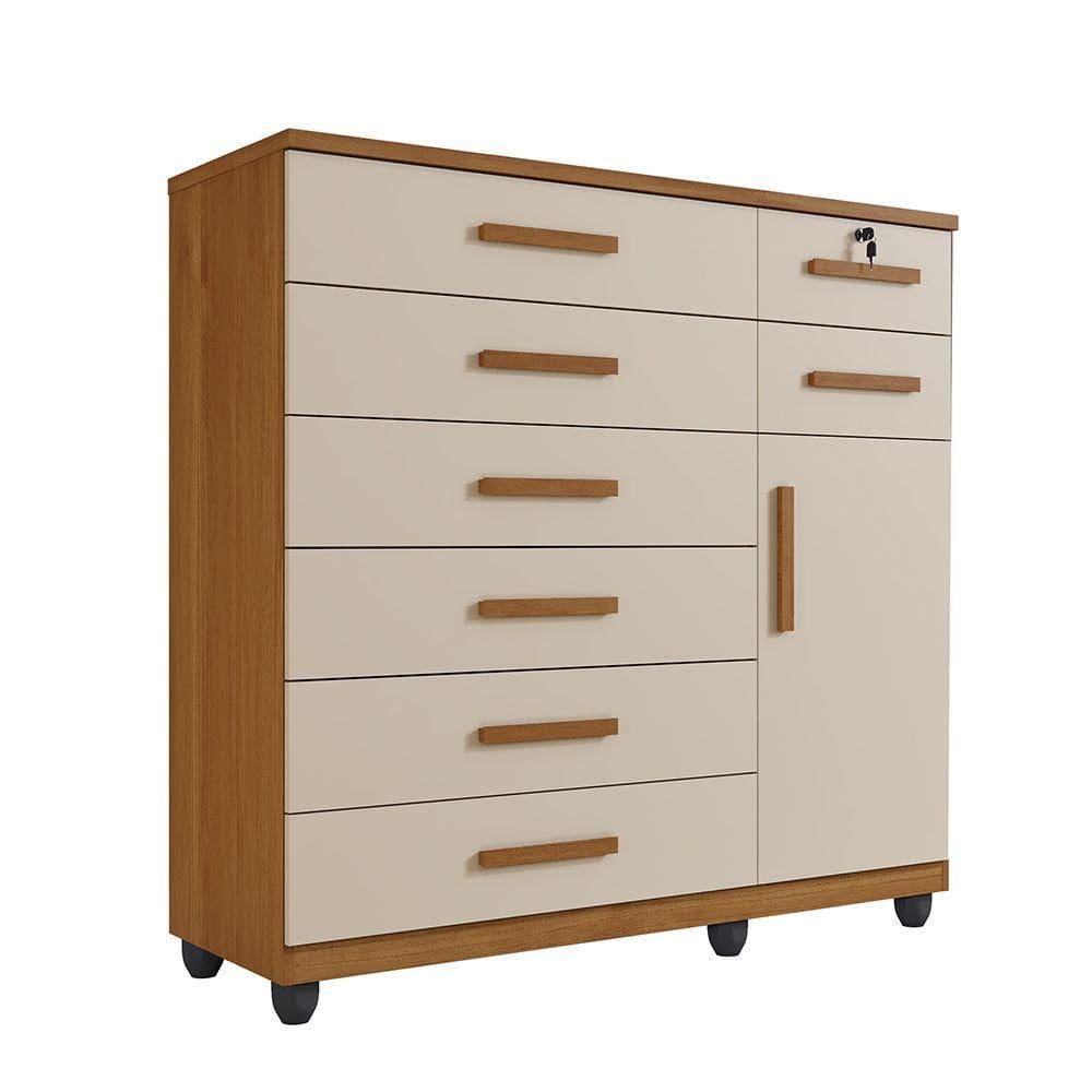 Cômoda New Vitoria Com Porta E 8 Gavetas Benetil Cinamomo-off White