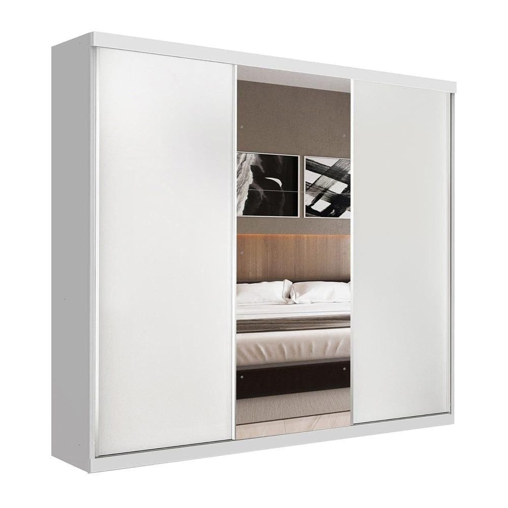 Guarda Roupa Casal 3 Portas De Correr 4 Gavetas E 3 Espelhos Barcelona Minastex Branco