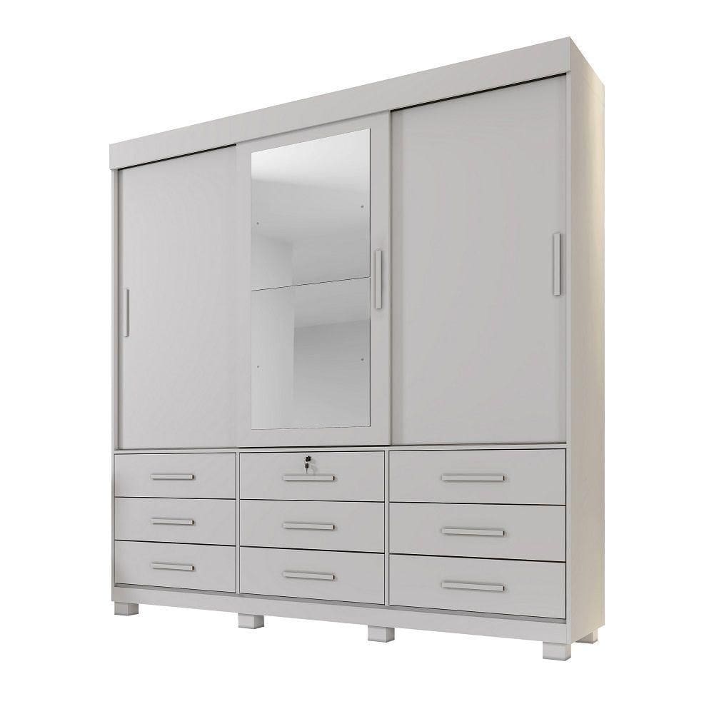 Guarda-roupas Londres 3 Portas 9 Gavetas Com Espelho Benetil Branco