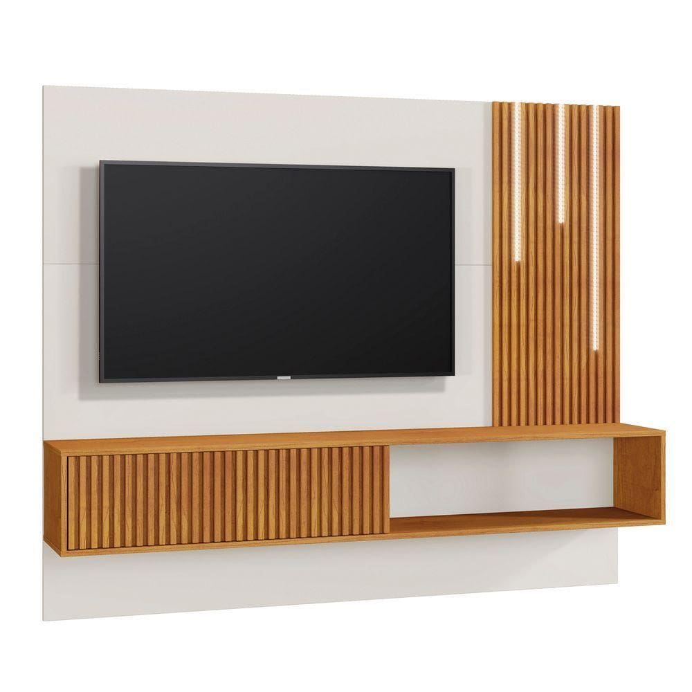Painel Roma Ripado C-led Cascata Para Tv Até 55 Polegadas Mavaular Naturalle-off White