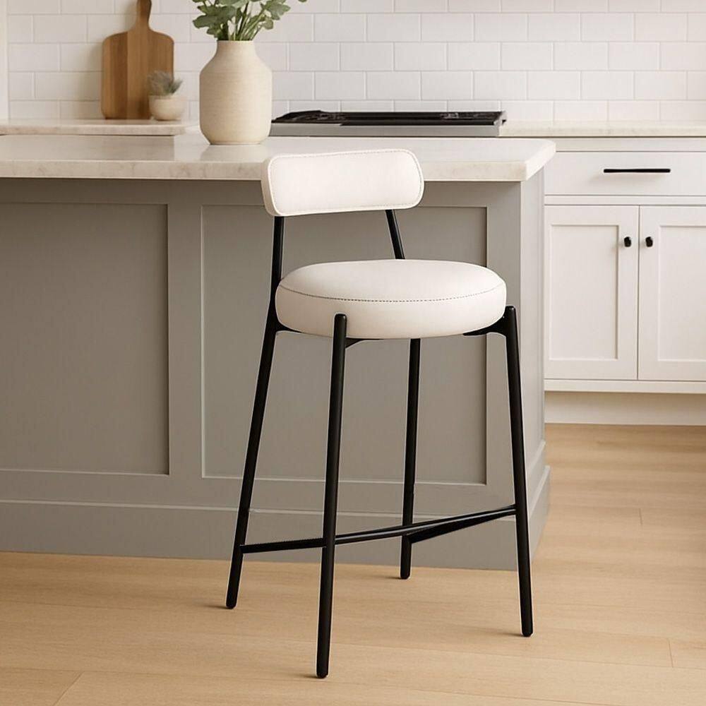 Banqueta Cozinha Média Com Encosto Industrial Preto Londres Pu D03 - D`rossi Branco