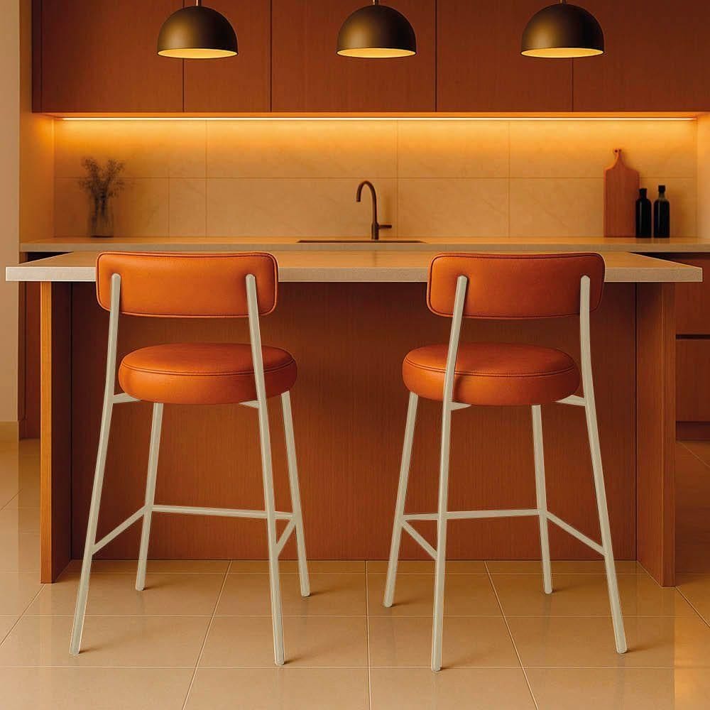 Banqueta Cozinha Alta Com Encosto Industrial Champanhe Kit 2 Londres Pu Whisky D03 - D`rossi