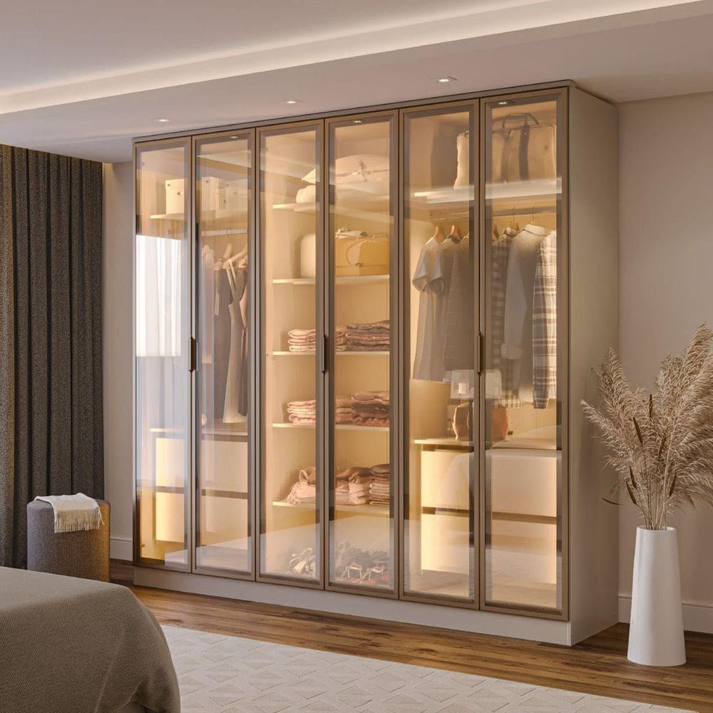 Guarda-roupa 6 Portas Reflecta com Led 100% Mdf Orion CabeCasa MadeiraOriginals Aveia