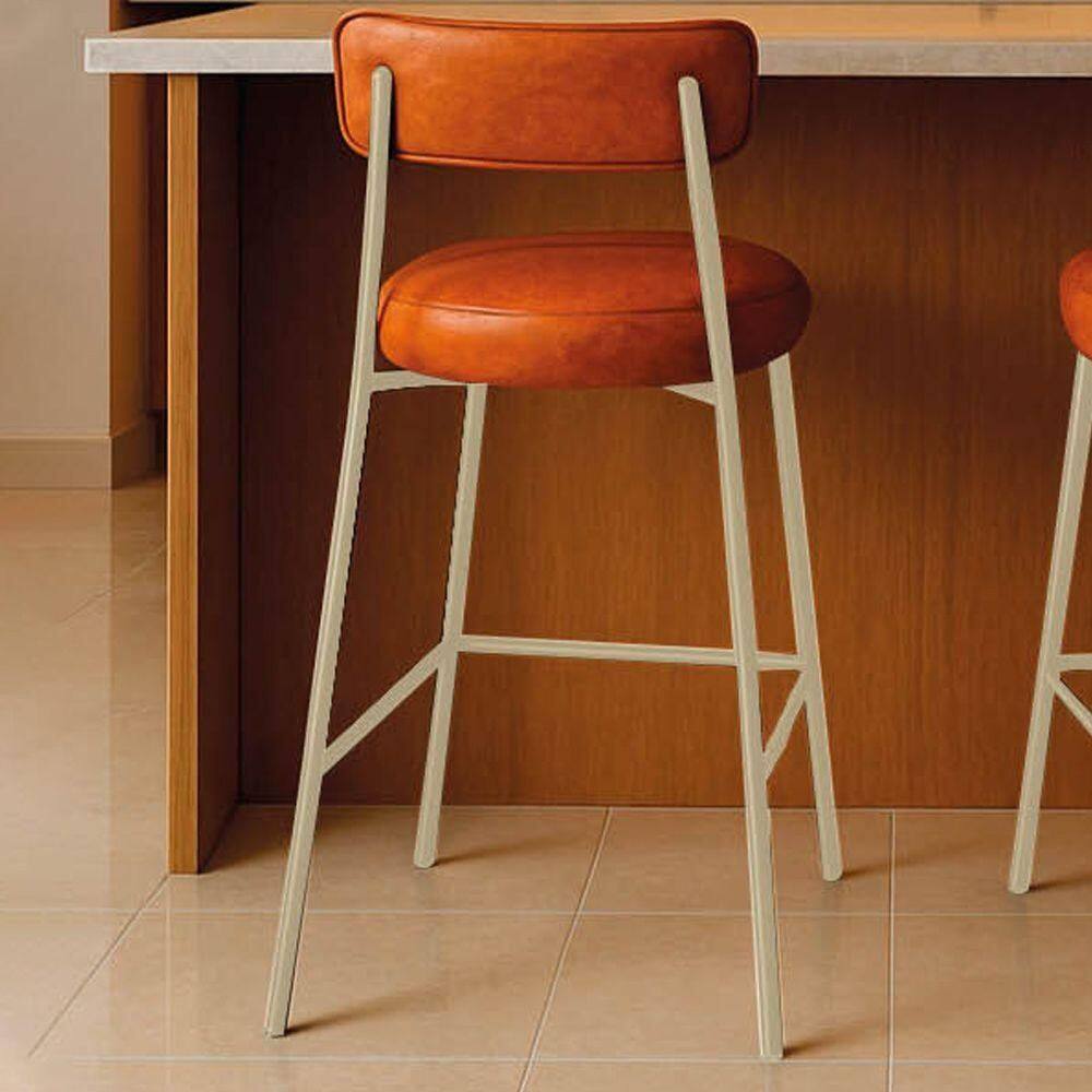 Banqueta Cozinha Média Com Encosto Industrial Champanhe Londres Pu D03 - D`rossi Nozes